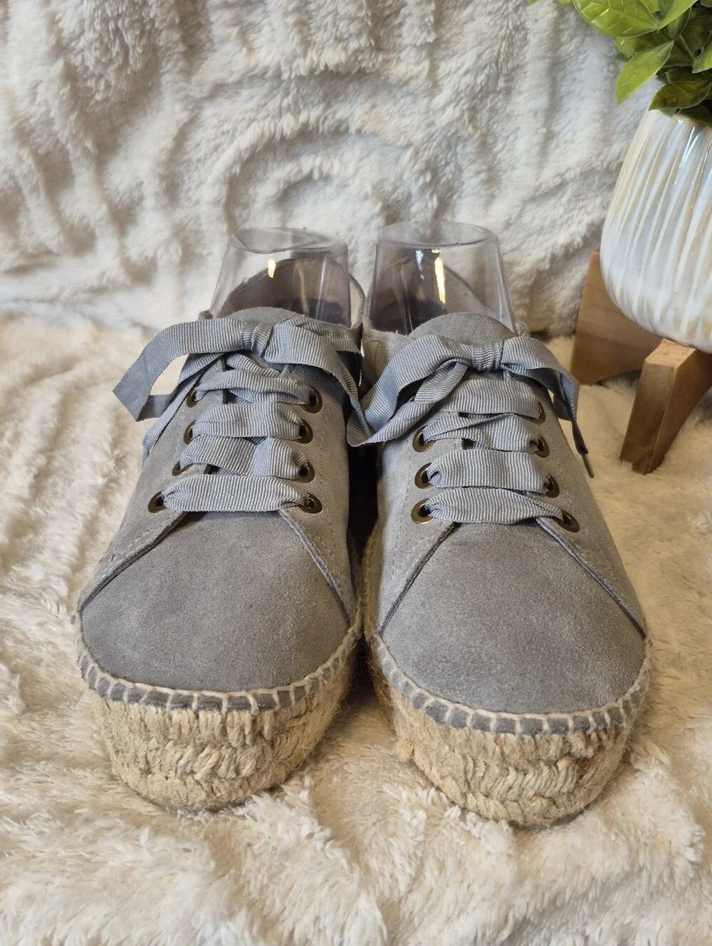 Manebi Hampton Double Sole Platform Espadrille Sneakers Grey Suede Size 8.5